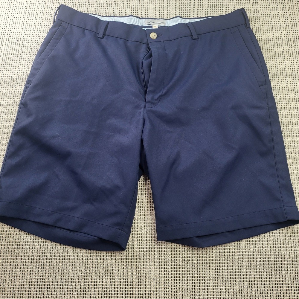 Peter Millar Shorts Mens 35 Navy Blue Performance Golf Flat Front 8.5 Inseam